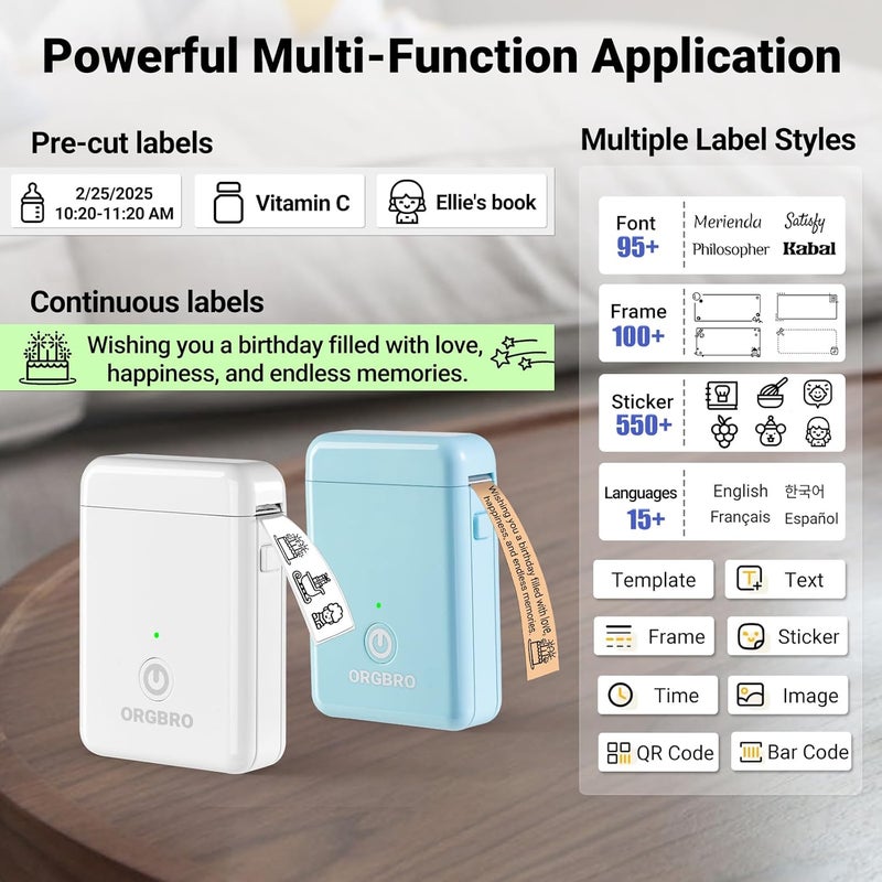 ARGBROW Label Maker Machine with Tape, X1 Portable Bluetooth Mini Label Printer, Support Pre-Cut & Continuous Label, Wireless Small Label Makers with Versatile App for School Home Office Organization - Image 2